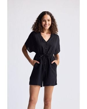 REISTOR V Neck Drawstring Romper - Black