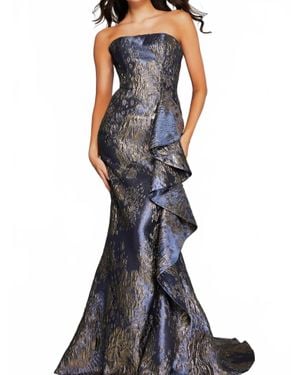 Jovani Ruffle Skirt Strapless Dress - Blue