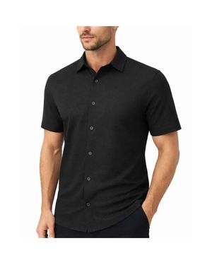 Galaxy By Harvic Galaxy James Tailor Short Sleeve Knit Button Down Shirt - Black