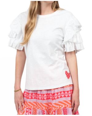 Ivy Jane Ruffled Sleeve Heart Tee - White