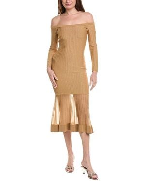 milly off shoulder sheer inset knit midi dress Milly Ots Sheer Knit Off-Shoulder Midi-Dress