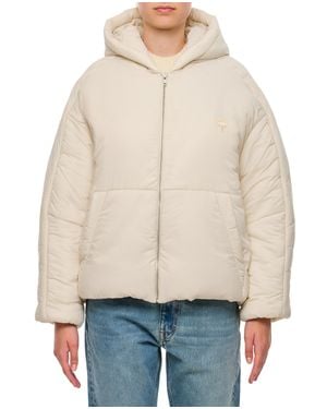 Mordecai Boxy Padded Hooded Jacket With Subtle Stitching Details - Natural