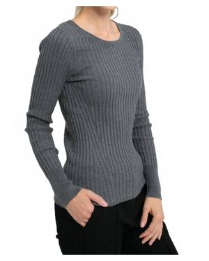 InCashmere Long Sleeve Crew Nec Rib Knit Sweater - Gray