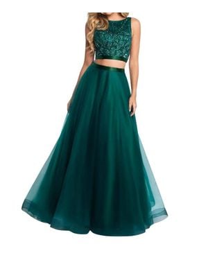 Blush Prom Hand Beaded Boatneck Tulle Two Piece Gown - Green