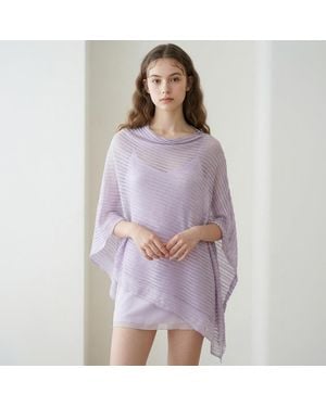 TRUEDAMES Lightweight Asymmetrical Loose Knit Poncho - Purple