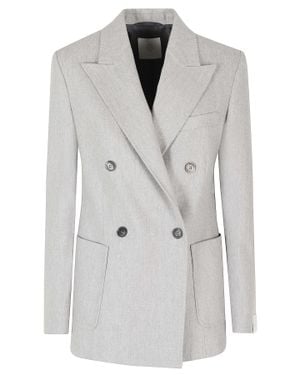 Eleventy Double-Breasted Lapel Padded Shoulders Wool-Blend Blazer - Gray