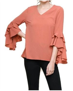 Umgee Layered Ruffle High Low Sleeve Blouse - Pink