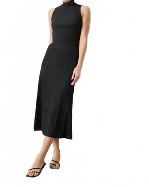 Lilla P Straight Rib Midi Skirt - Black