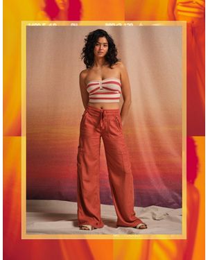 American Eagle Outfitters Ae Dreamy Drape Linen-Blend Baggy Wide-Leg Cargo Pant - Orange
