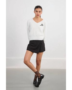 Lili Sidonio Fluffy Knit Bow Sweater - White