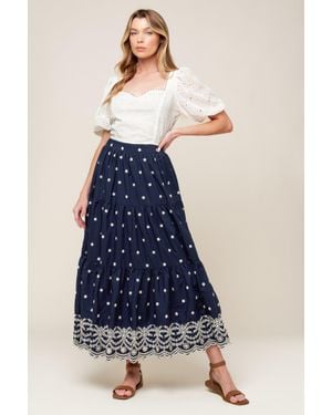 TRUEDAMES Bebe Alert Woven Midi Skirt - Blue