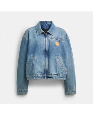 COACH Zip Denim Cropped Jacket - Blue