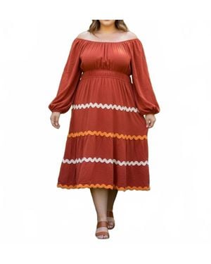 She + Sky Long Sleeve Woven Tiered Ric Rac Trim Dress