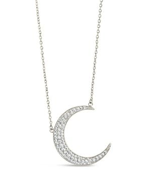 Sterling Forever Stationed Cz Crescent Pendant Necklace - White
