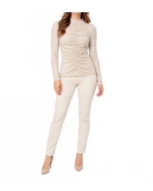 Mystree Ruched Mock Neck Top - Natural