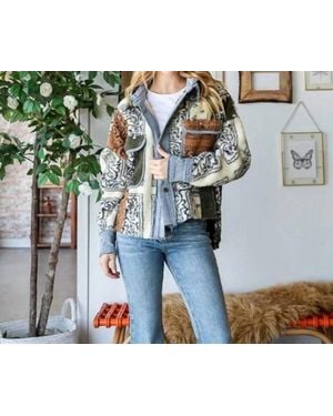 Oli & Hali Mixed Bandana Print Long Sleeve Hooded Crop Jacket - Blue