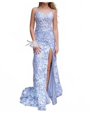 Amarra Open Back Prom Dress - Blue