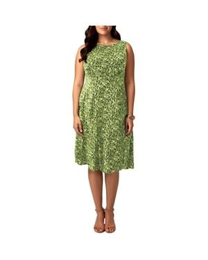 London Times Plus Printed Long Maxi Dress - Green