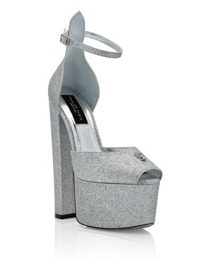 Philipp Plein Glitter Platform Sandals Hi-Heels - Gray