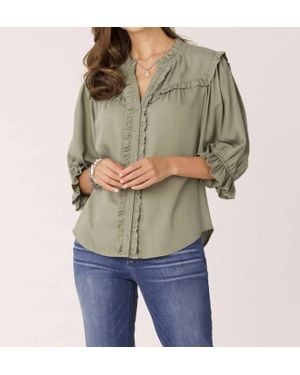 Democracy Ruffle Edge Neck Lantern Woven Top - Natural