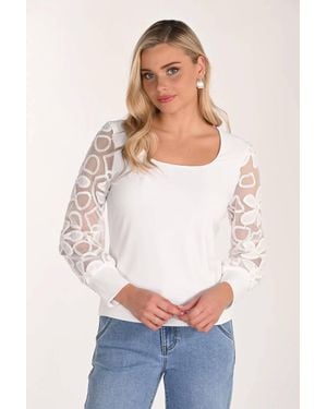 FRANK LYMAN Sela Sheer Floral Sleeve Pullover Top - White