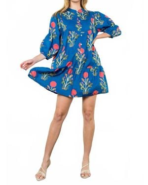 Thml Jean Baby Mid Sleeve Floral Print Dress - Blue