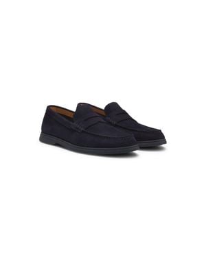 BOSS Suede Loafers With Logo Penny Trim - Blue