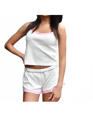 Theme Girl Teddy Heart Pointelle Lace Trim Shorts - White