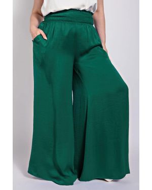 TRUEDAMES Washed Satin Wide Pants With Waist Smocked - Green