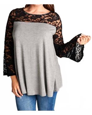 Emerald Collection Lace Bell Sleeves Tunic - Black