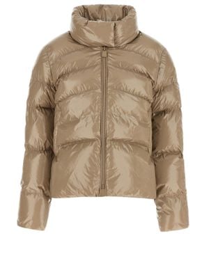 Pinko High Collar Quilted Nylon Down Jacket - Natural