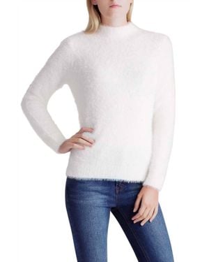 Kensie Fur Yarn Long Sleeve Mock Neck Sweater - White
