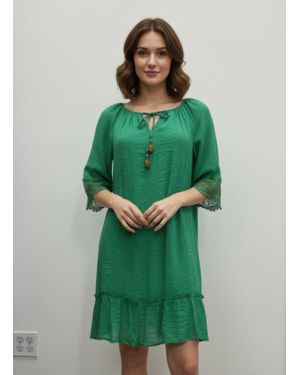 TRUEDAMES Mlle Gabrielle Solid Elbow Sleeve Dress - Green
