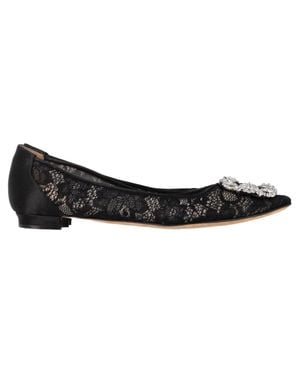 Manolo Blahnik Hangisi Crystal Embellished Lace Ballet Flats - Black