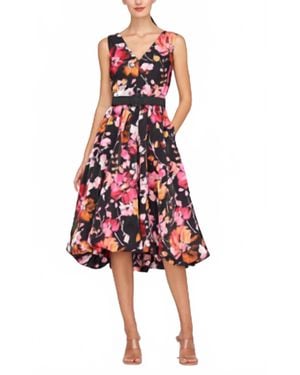 Kay Unger Floral Midi Dress - Red