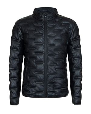 Infinity Leather Puffer Quilted Bomber Jacket - Black