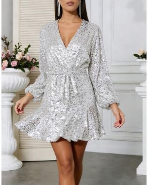 TRUEDAMES Sexy Deep V-Neck Wrap Romper - Gray