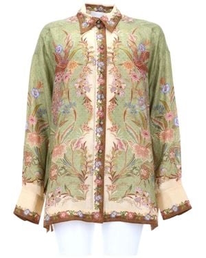 Zimmermann Indra Floral Bird Motif Silk Shirt - Natural