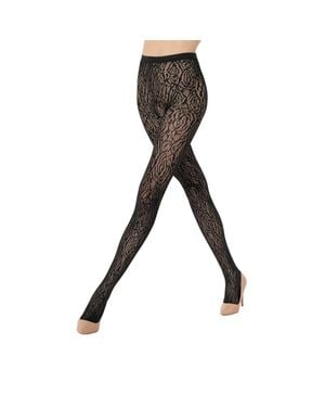 Wolford Rose Lace Effect Tights - Black