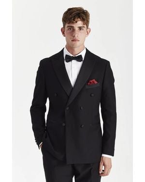 Paul Andrew Double Breasted Blazer Lapel Dinner Tuxedo Jacket - Blue