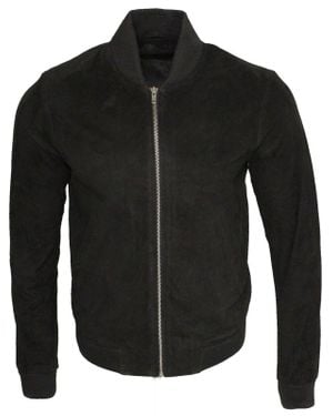 Infinity Leather Retro Goat Suede Varsity Leather Bomber Jacket-Athens - Black