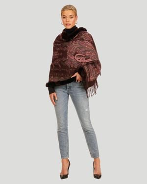 Gorski Double Face Cashmere Stole With Rex Rabbit Trim - Red