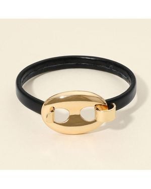 Fashnzfab Sculptural Oval Mariner Link Accent Faux Leather Bangle Bracelet - Black