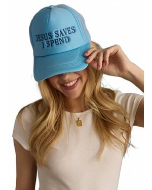 Panache Jesus Saves I Spend Trucker Hat - Blue