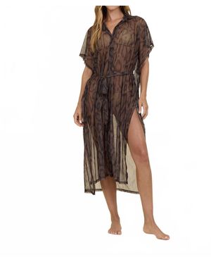 Vintage Havana Snakeskin Mesh Button Front Coverup - Brown