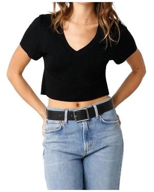 Olivaceous Alana Cropped V Neck Tee - Black