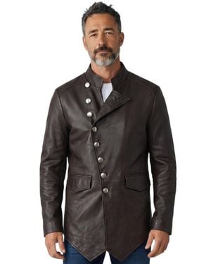 Infinity Leather Leather Mandarin Military Assymetrical Jacket - Black