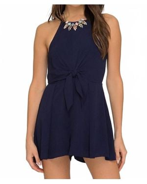 She + Sky Cami With Front Tie Detail Romper - Blue