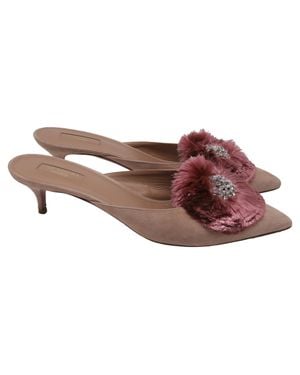 Aquazzura Pom-Pom Embellished Pointed-Toe Mules - Brown