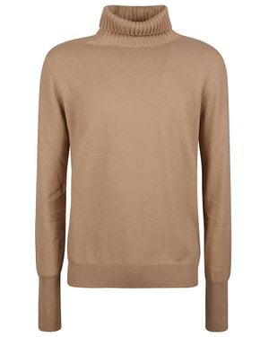 Ballantyne Plain Stitch Luxurious Cashmere Turtleneck Sweater - Brown